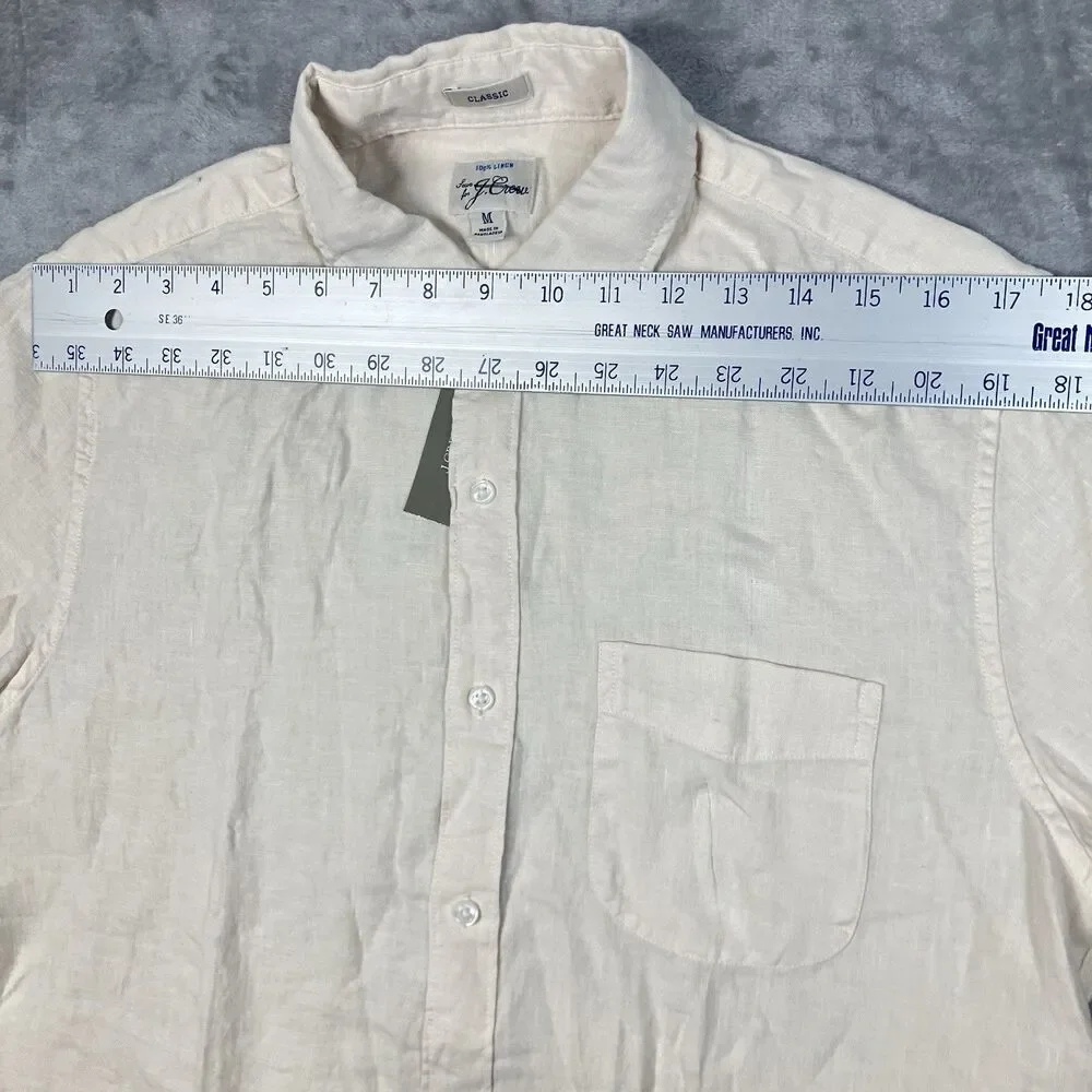 J Crew Washed Linen Shirt Mens M Natural Beige Short Sleeve Button Front CH600 - Picture 11 of 13